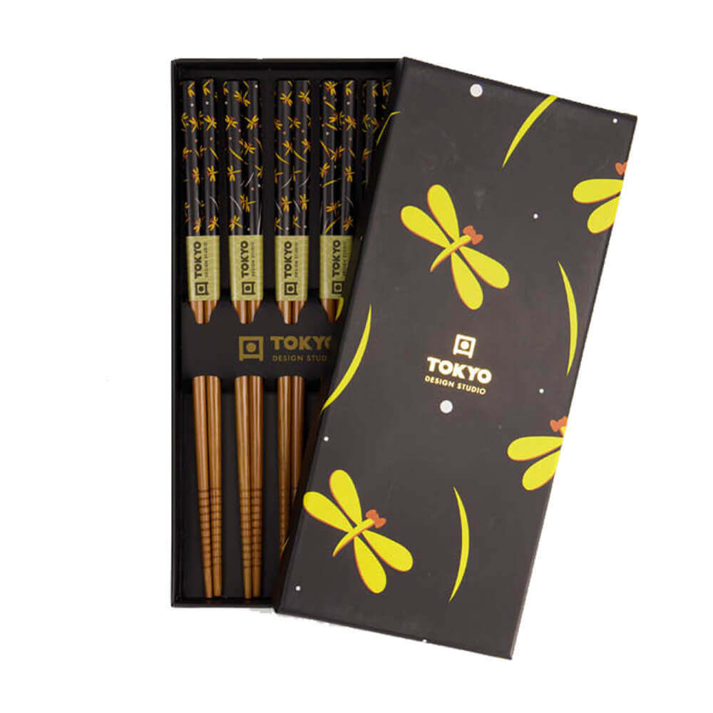 Tokyo Design Studio Yellow Dragonfly Set of 5 Chopsticks Giftset